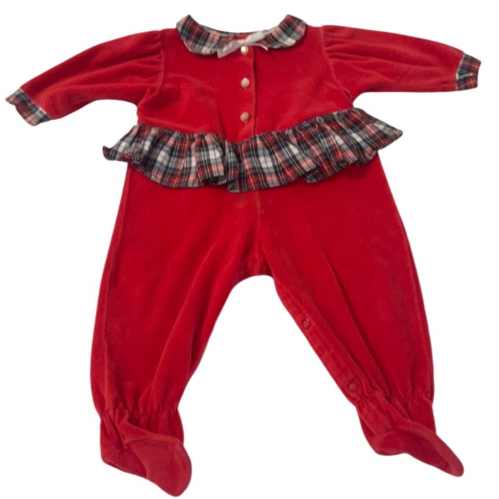 Vintage 90s Carter’s Christmas holiday
romper red plaid baby girls 9 M sleeper
